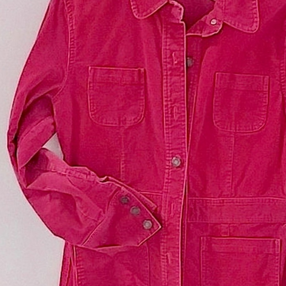 Boho JONES SPORT Jacket Shirt Sport Stretch Corduroy Pink Red Coral Size Medium - Picture 4 of 6